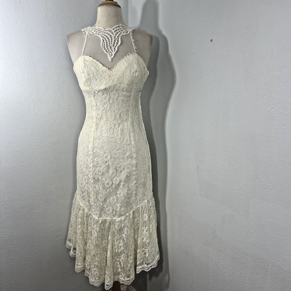 Contempo Casuals Dress Women 5 Lace Tiered Babydoll Romantic Prairie Cottagecore